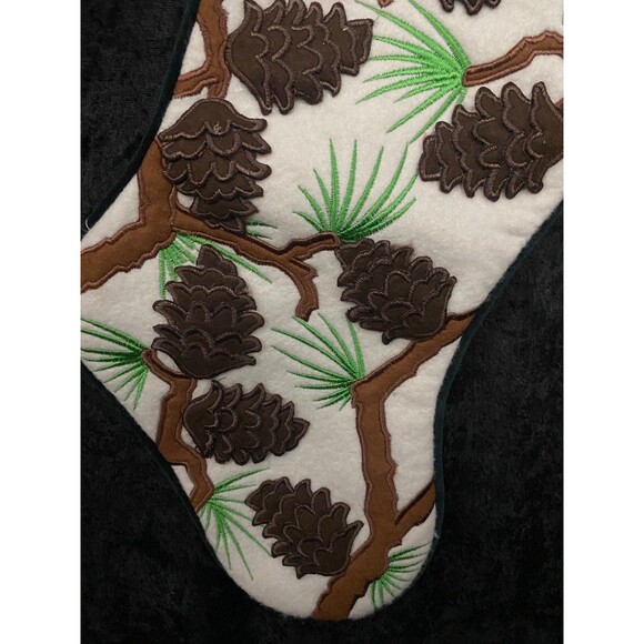 Pine Cone Evergreen Patchwork Christmas Stocking Felt 3D looking Pine Cones - Picture 3 of 5